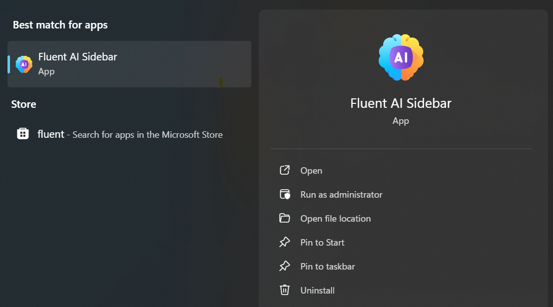 Fluent AI Sidebar in action